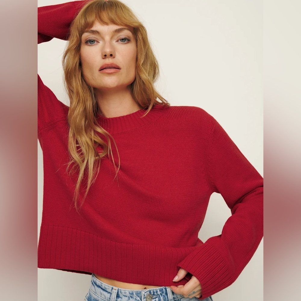Reformation Anna Cotton Crewneck Sweater in Sundried Tomato